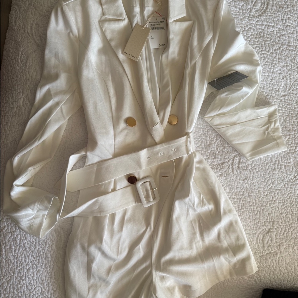 MELLODAY Ivory Blazer Romper with Gold Accents
